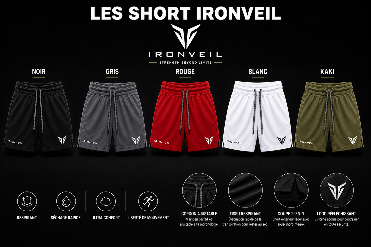 IRONVEIL Short Running 2-en-1 Homme – Double Couche & Ultra Confortable
