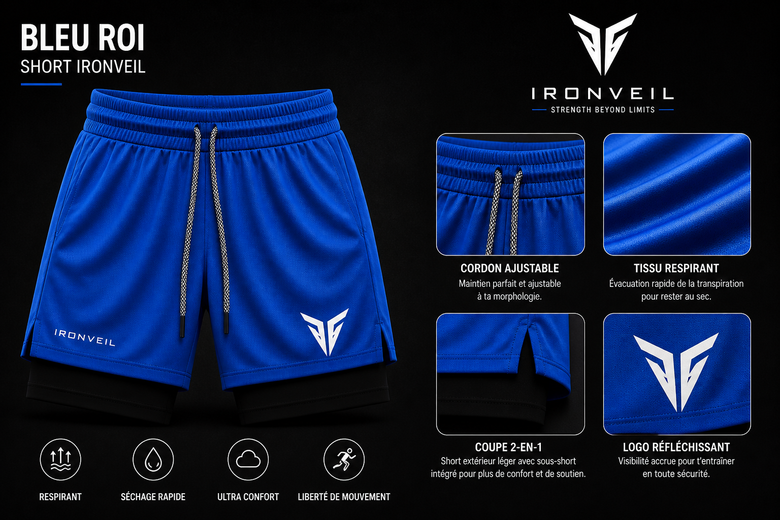 IRONVEIL Short Running 2-en-1 Homme – Double Couche & Ultra Confortable