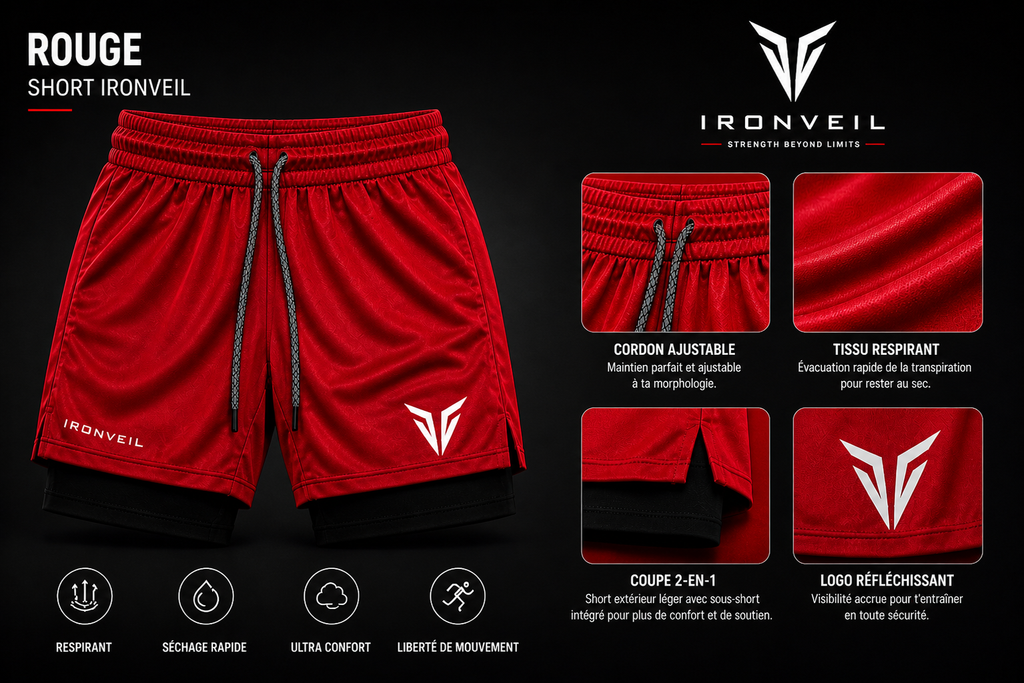 IRONVEIL Short Running 2-en-1 Homme – Double Couche & Ultra Confortable