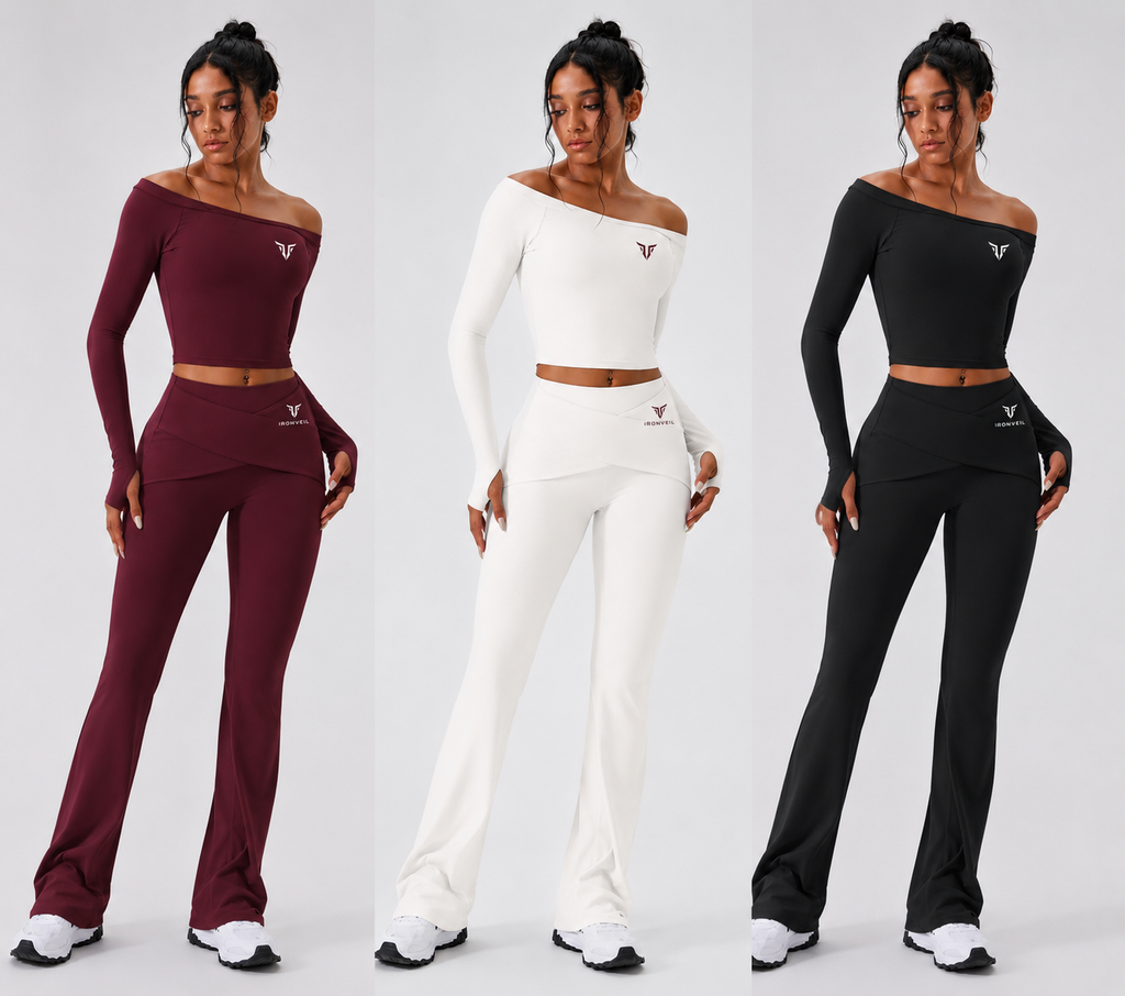 IRONVEIL – Ensemble Sport 2 Pièces | Bra Épaules Dénudées + Leggings Taille Haute Séchage Rapide