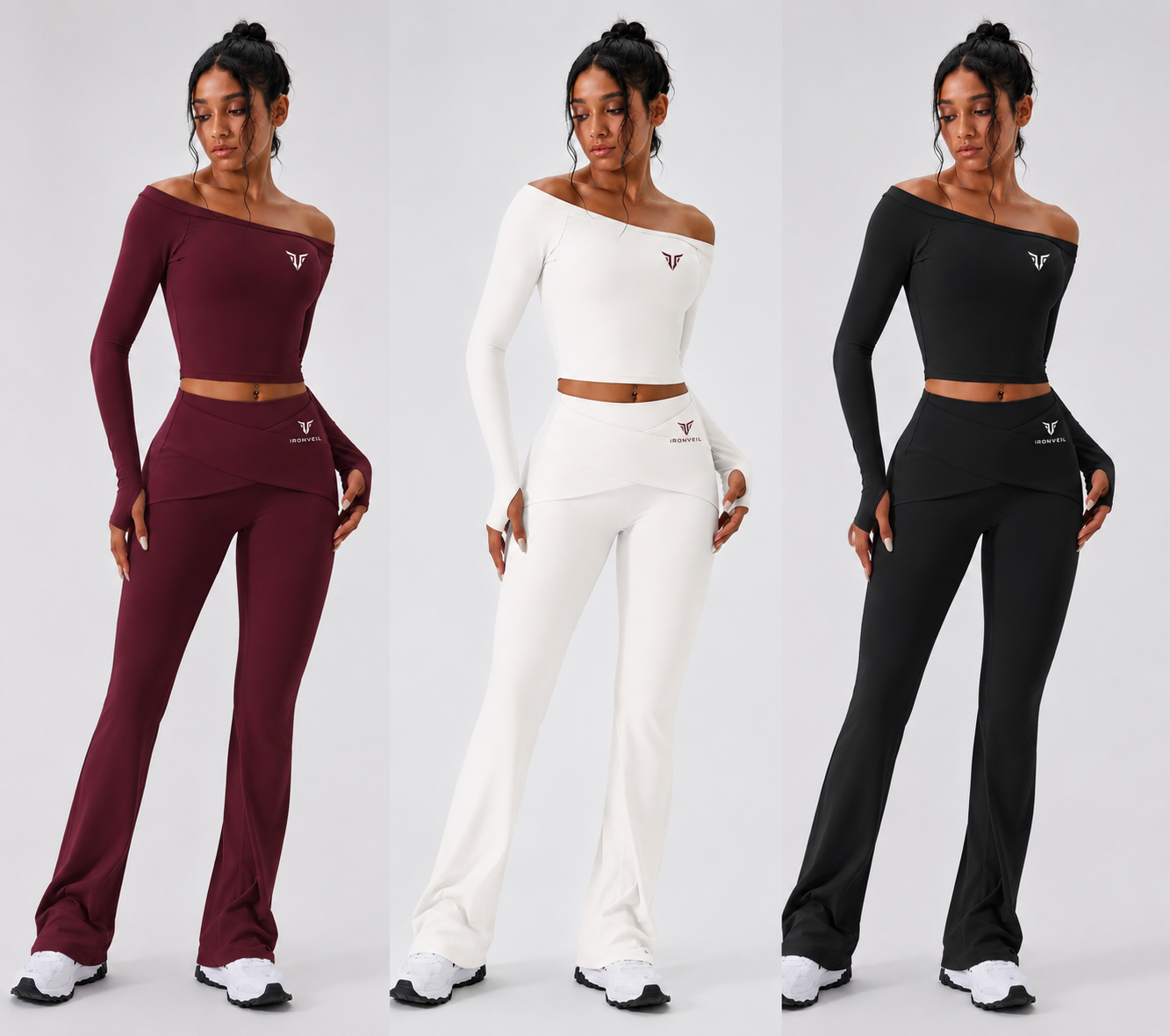 IRONVEIL – Ensemble Sport 2 Pièces | Bra Épaules Dénudées + Leggings Taille Haute Séchage Rapide