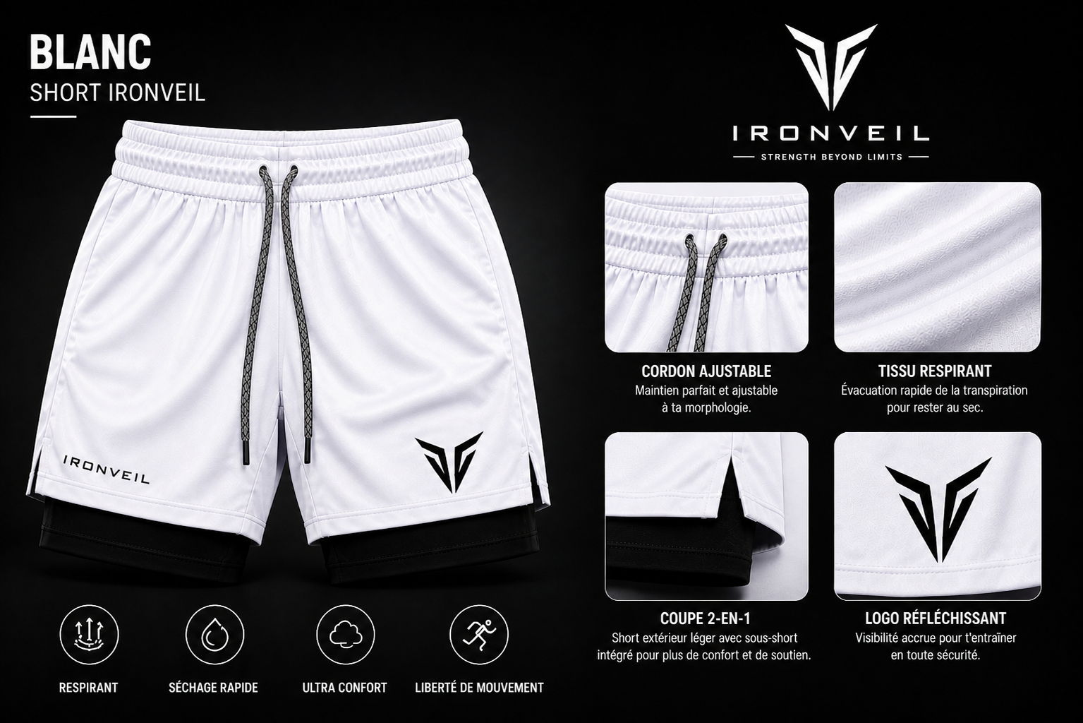 IRONVEIL Short Running 2-en-1 Homme – Double Couche & Ultra Confortable