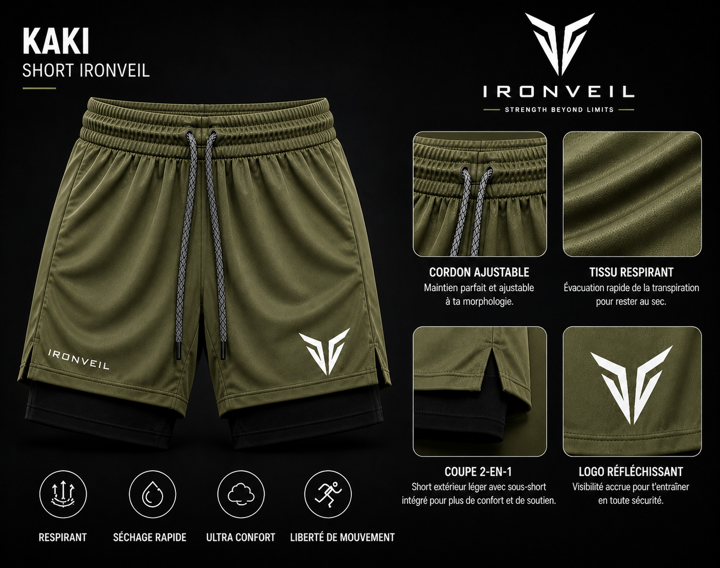 IRONVEIL Short Running 2-en-1 Homme – Double Couche & Ultra Confortable