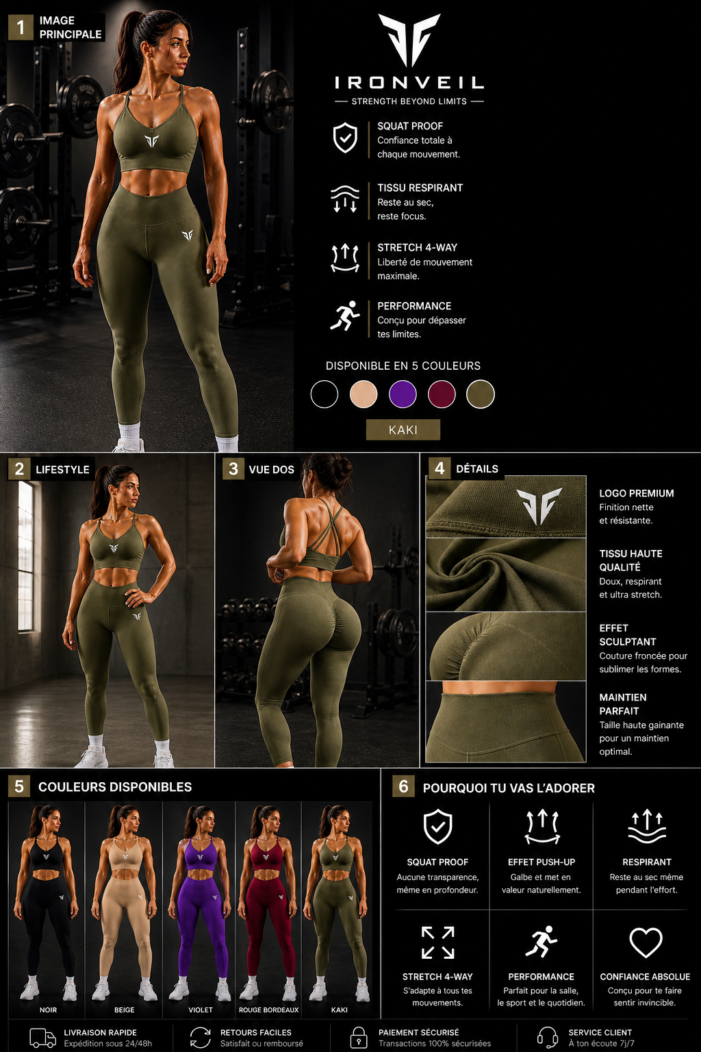 IRONVEIL Ensemble Sport Femme Taille Haute –  Fitness & Running